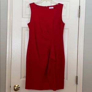Red Calvin Klein dress. Great for a holiday party!